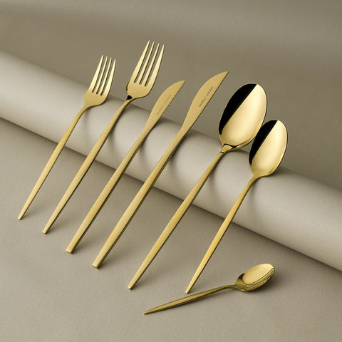 Karaca Camille 84-Piece Stainless Steel Cutlery Set for 12 People, Gold