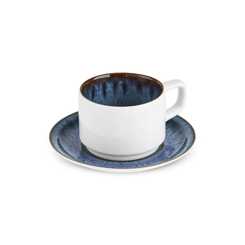 Karaca Sotra 12-Piece Reactive Glaze Tea Cup and Saucer Set for 6 People, 225ml, Multi