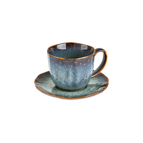 Karaca Bryggen 12-Piece Reactive Glaze Tea Cup and Saucer Set for 6 People, 250ml, Multi