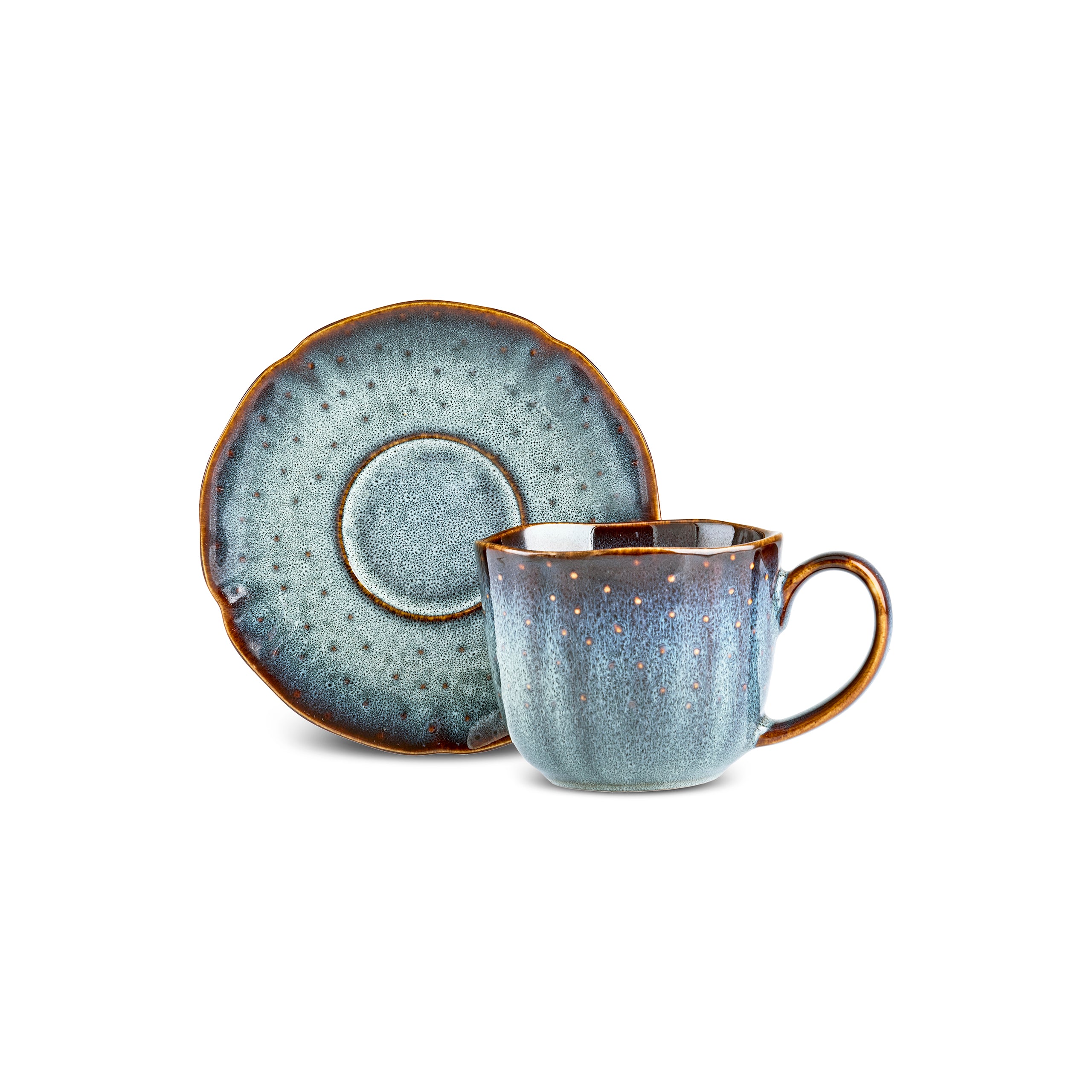 Karaca Bryggen 12-Piece Reactive Glaze Tea Cup and Saucer Set for 6 Pe