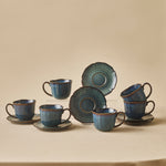 Karaca Bryggen 12-Piece Reactive Glaze Tea Cup and Saucer Set for 6 People, 250ml, Multi