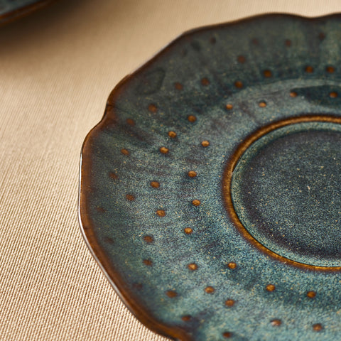 Karaca Bryggen 12-Piece Reactive Glaze Tea Cup and Saucer Set for 6 People, 250ml, Multi