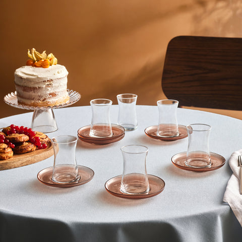 Karaca Juliet Mocha Mousse 12-Piece Tea Glass Set for 6 People, 170ml, Amber