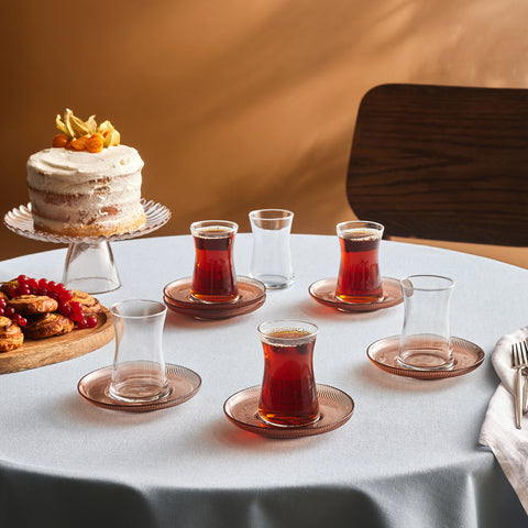 Karaca Juliet Mocha Mousse 12-Piece Tea Glass Set for 6 People, 170ml, Amber