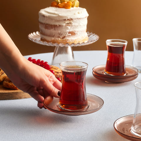 Karaca Juliet Mocha Mousse 12-Piece Tea Glass Set for 6 People, 170ml, Amber