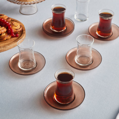 Karaca Juliet Mocha Mousse 12-Piece Tea Glass Set for 6 People, 170ml, Amber
