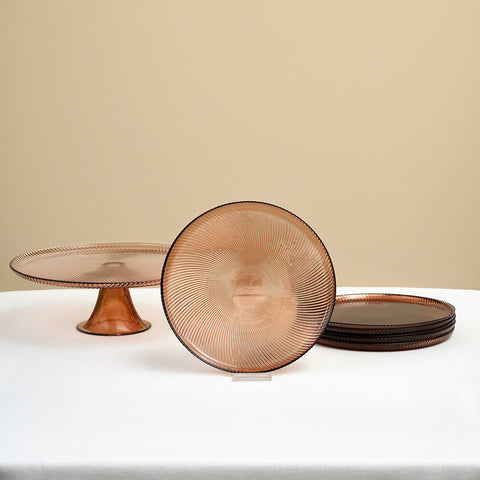 Karaca Juliet 7-Piece Glass Serveware Set for 6 People, Mocha Mousse