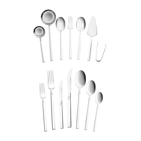 Karaca Nil 91-Piece Stainless Steel Cutlery Set for 12 People, with Serving Set, Silver
