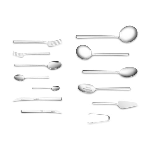 Karaca Nil 91-Piece Stainless Steel Cutlery Set for 12 People, with Serving Set, Silver