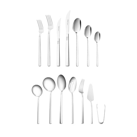Karaca Nil 91-Piece Stainless Steel Cutlery Set for 12 People, with Serving Set, Silver