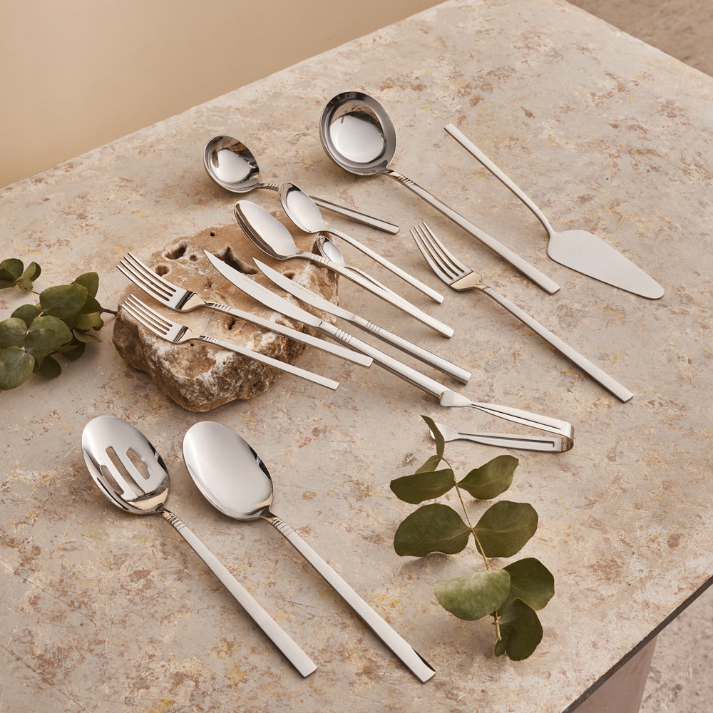 Karaca Nil 91-Piece Stainless Steel Cutlery Set for 12 People, with Serving Set, Silver