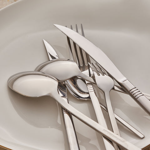 Karaca Nil 91-Piece Stainless Steel Cutlery Set for 12 People, with Serving Set, Silver