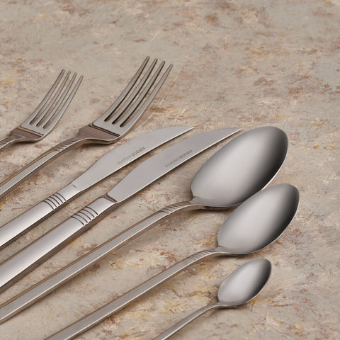 Karaca Nil 91-Piece Stainless Steel Cutlery Set for 12 People, with Serving Set, Silver