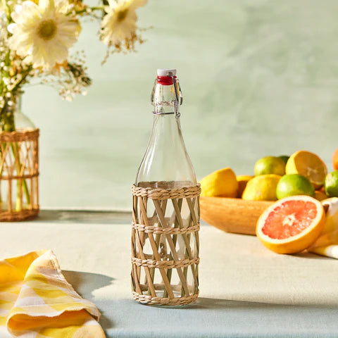 Karaca Waven Glass Bottle, 783ml, Cream