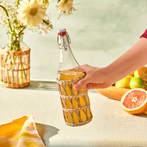 Karaca Waven Glass Bottle, 783ml, Cream