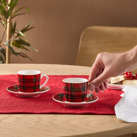 Karaca Ekose V2 4-Piece Bone China Espresso Turkish Coffee Cup for 2 People, 80ml, Red