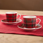 Karaca Ekose V2 4-Piece Bone China Espresso Turkish Coffee Cup for 2 People, 80ml, Red