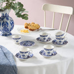 Karaca Old Town 12-Piece Bone China Espresso Turkish Coffee Cup Set for 6 People, 80ml, Blue