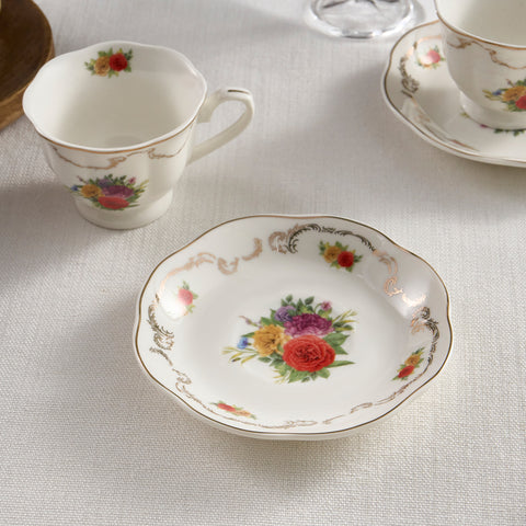 Karaca Antique 4-Piece Bone China Tea Cup and Saucer Set for 2 People, 200ml, Multi