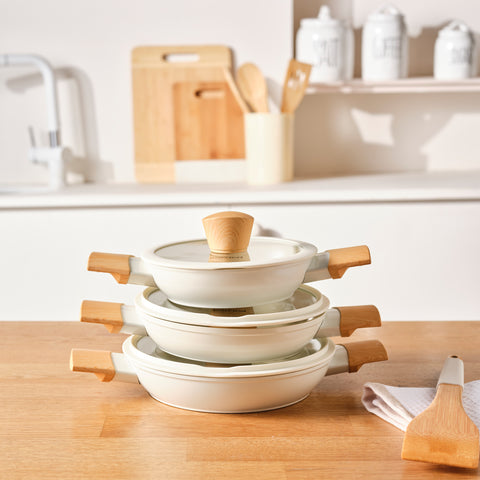 Karaca Swiss Crystal Almond 6-Piece Non-Stick Induction Shallow Casserole Set, Cream