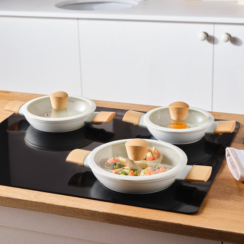 Karaca Swiss Crystal Almond 6-Piece Non-Stick Induction Shallow Casserole Set, Cream