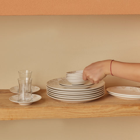 Karaca Bone China Siena 26-Piece Serveware Set for 6 People, White