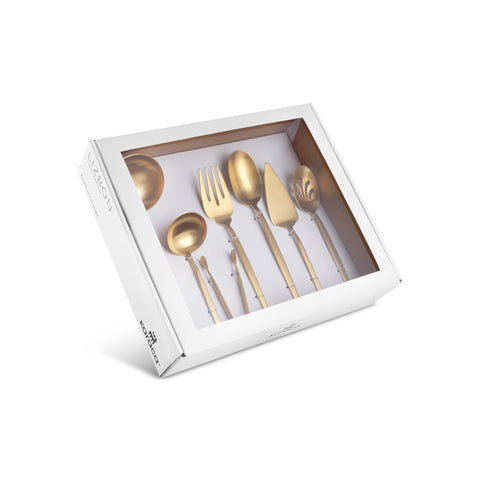 Karaca Lizbon 7-Piece Stainless Steel Boxed Serving Set, Gold