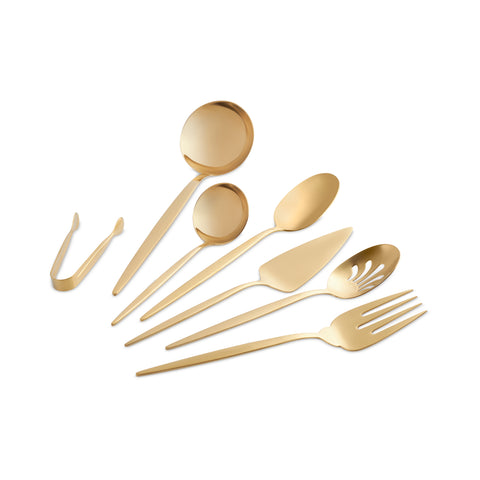 Karaca Lizbon 7-Piece Stainless Steel Boxed Serving Set, Gold
