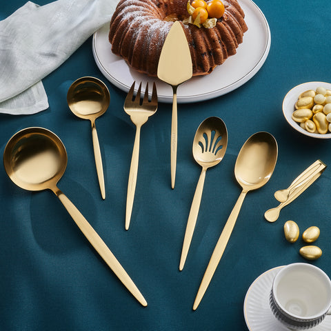 Karaca Lizbon 7-Piece Stainless Steel Boxed Serving Set, Gold