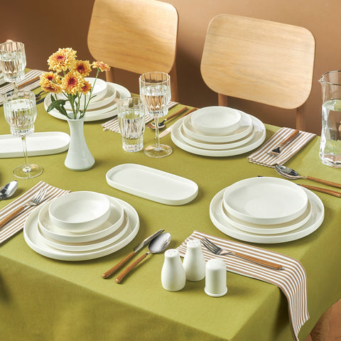 Karaca Stream Bone China Sirius 53-Piece Dinner Set for 12 People, White