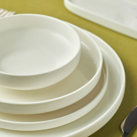 Karaca Stream Bone China Sirius 53-Piece Dinner Set for 12 People, White