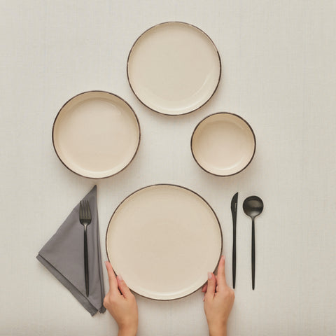 Karaca Monica 24-Piece Stoneware Dinner Set for 6 People, Beige