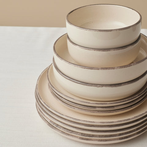 Karaca Monica 24-Piece Stoneware Dinner Set for 6 People, Beige