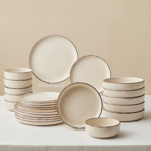Karaca Monica 24-Piece Stoneware Dinner Set for 6 People, Beige