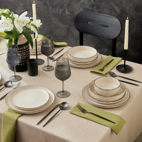 Karaca Monica 24-Piece Stoneware Dinner Set for 6 People, Beige