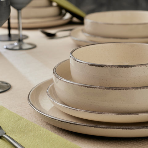 Karaca Monica 24-Piece Stoneware Dinner Set for 6 People, Beige