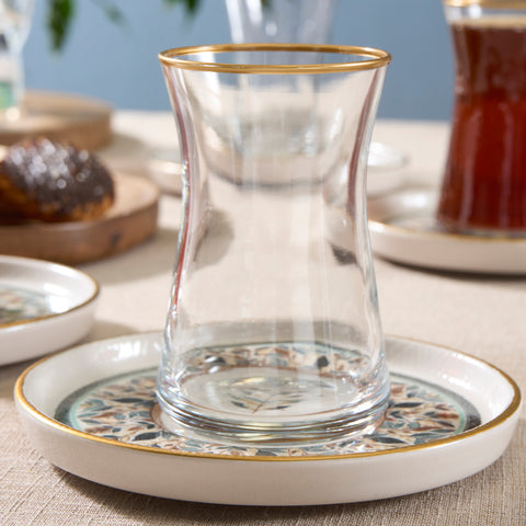 Karaca Clara 12-Piece Glass Turkish Tea Set for 6 People, 170ml, Multi