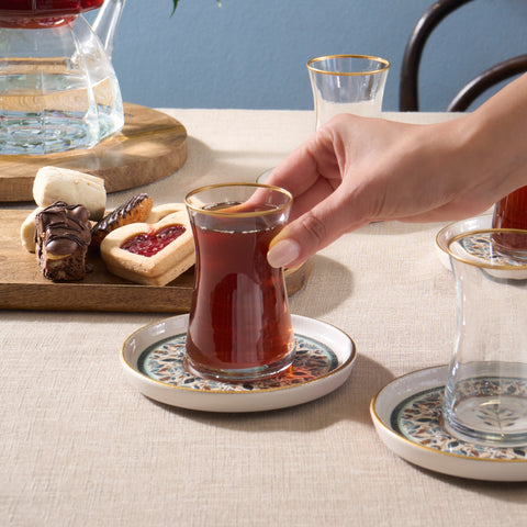 Karaca Clara 12-Piece Glass Turkish Tea Set for 6 People, 170ml, Multi