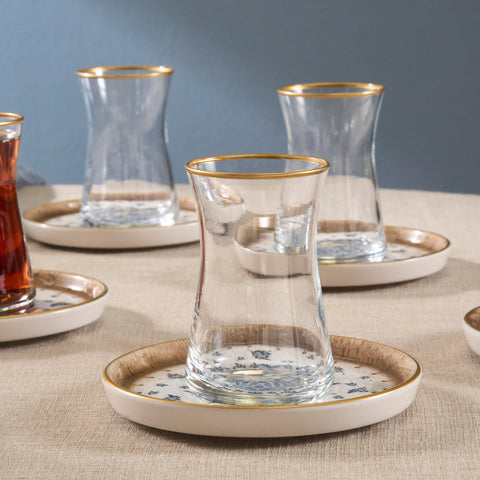 Karaca Elena 12-Piece Glass Turkish Tea Set for 6 People, 170ml, Multi