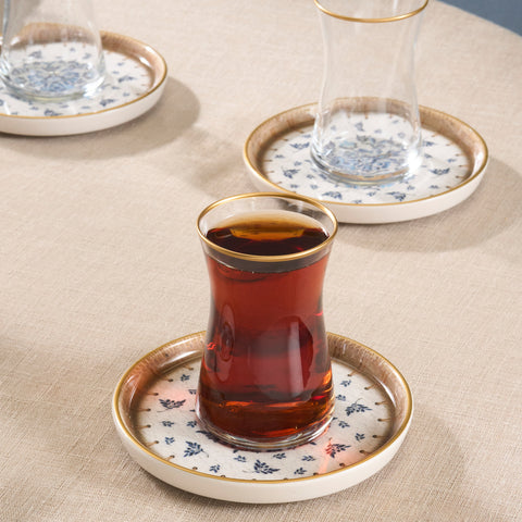 Karaca Elena 12-Piece Glass Turkish Tea Set for 6 People, 170ml, Multi