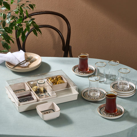 Karaca Clara 12-Piece Glass Turkish Tea Set for 6 People, 170ml, Multi