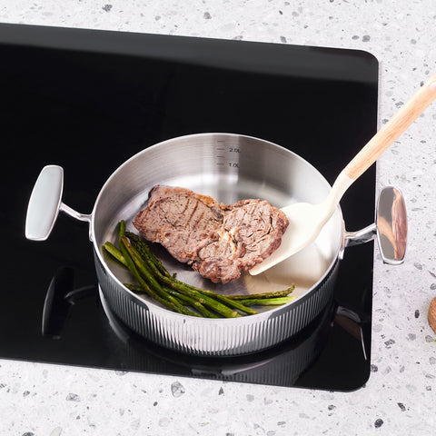 Karaca Rimova 3Ply  Stainless Steel 8-Piece Induction Cookware Set with Glass Lid, Silver