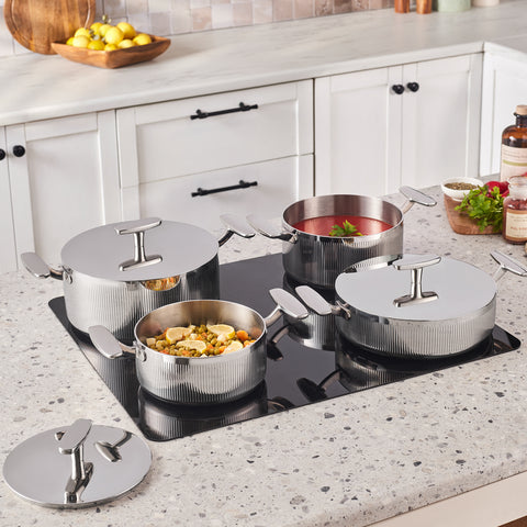 Karaca Rimova 3Ply Stainless Steel 8-Piece Induction Cookware Set with Flat Lid, Silver