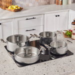 Karaca Rimova 3Ply  Stainless Steel 8-Piece Induction Cookware Set with Glass Lid, Silver