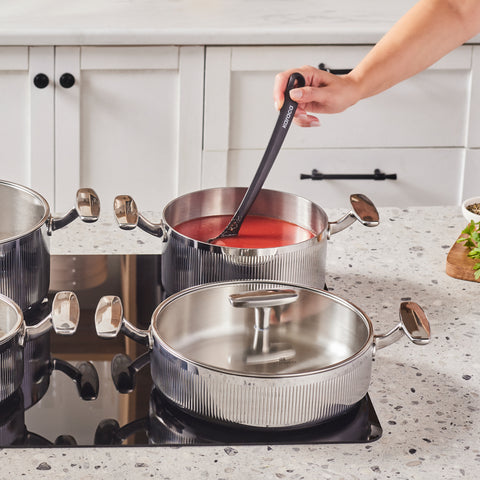 Karaca Rimova 3Ply  Stainless Steel 8-Piece Induction Cookware Set with Glass Lid, Silver