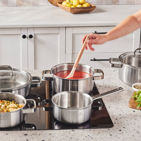 Karaca Rimova 3Ply  Stainless Steel 8-Piece Induction Cookware Set with Glass Lid, Silver