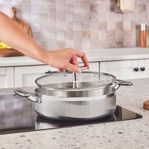 Karaca Rimova 3Ply  Stainless Steel 8-Piece Induction Cookware Set with Glass Lid, Silver