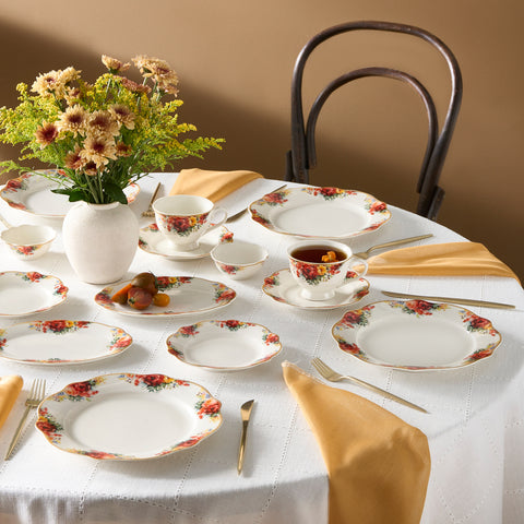 Karaca Bone China Amarose 26-Piece Serveware Set for 6 People, Gold
