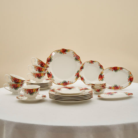 Karaca Bone China Amarose 26-Piece Serveware Set for 6 People, Gold