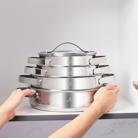 Karaca Culinara 3Ply Stainless Steel 8-Piece Induction Cookware Set, Silver